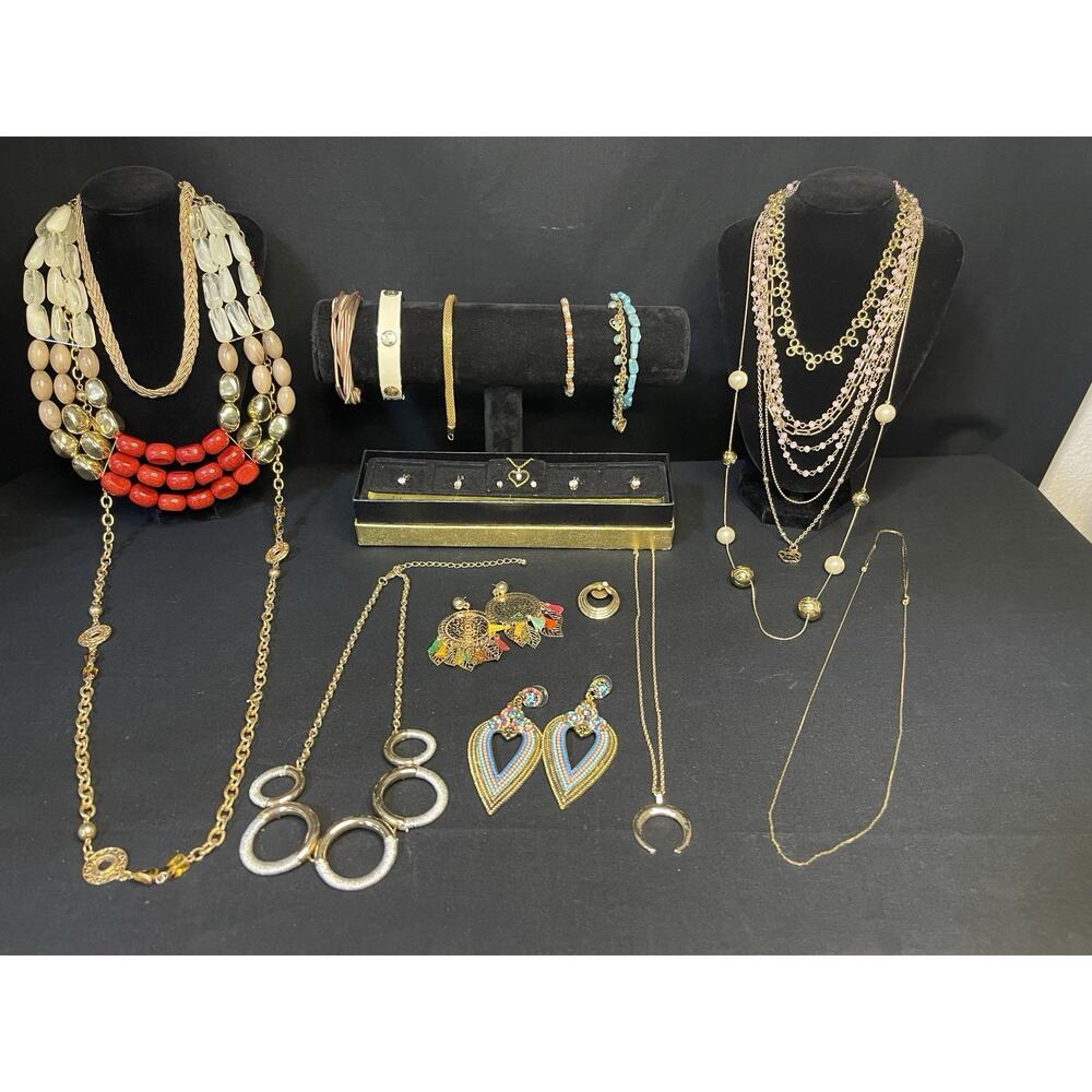 Vintage To Now Goldtone Jewelry Lot Necklace Brooch Bracelet Earrings